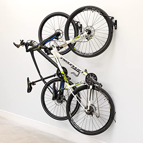 StoreYourBoard 2-Bike Swivel Rack – Wall Mounted Garage Bike Storage, Vertical Hanger with 120° Swing Design & Stopper, Space-Saving Indoor Wall Mount – Fits Kids Bikes, BMX & More – Black