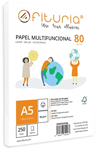 Packung mit 80 g A5-Blättern, 250 Blatt, weißes Multifunktionspapier für Schule und Laborals, ideal für Laserdrucker, Tintenstrahldrucker oder Kopierer - Ofituria