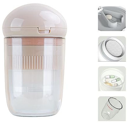 Multifunktions 4 in 1 Tablettenschneider, Pillenmühle, Pillenorganisator, kleine Reisepillenbox für Reisepillenorganisator, tägliches Tablettenmahlwerk (Rosa)