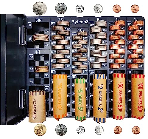 Byteen8 Münzzähler Münzsortierer | Münzzähler Tablett mit Abdeckung | Verschiedene Münzbank-Münzhalter für alle Münzen | Wechselzähler | Bankteller einfach zu bedienen und präzise | Große