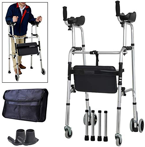 Walkers for seniors Upright Posture Rolling Walker with Armrest Support Pad, Medical 4 Wheel Walker Rollator, Adjustable Height Elderly Walking Aid Used for Seniors Walking rollator walker, Durable Mo