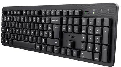 Trust ODY II Teclado inalámbrico silencioso AZERTY francés, Teclas Planas flotantes, Resistente a Salpicaduras, Receptor USB RF 2.4GHz, Teclado para PC, Ordenador portátil, Mac - Negro