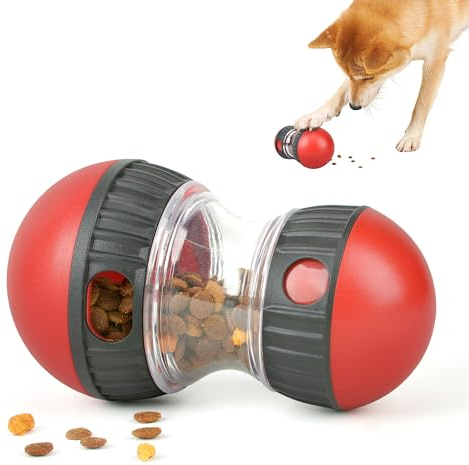 LACCEN Dog Interactive Toys, Adjustable Dog Treat Dispenser Ball, Rolling Puppy Toy Dogs Puzzle Feeder, Slow Feeding for Small Medium Large Breed Pets (Black+Red)