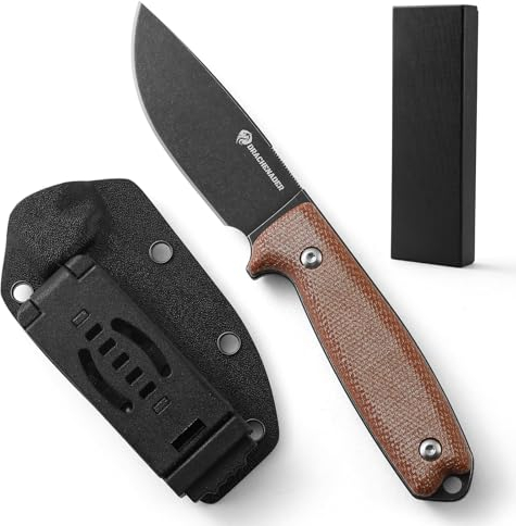 DRACHENADER Gürtelmesser 14C28N EDC Messer outdoor Jagdmesser 8,2 cm Klinge, 42a konform, legales feststehendes Messer zum führen in Deutschland, Micarta Griff, inkl. kydex scheide