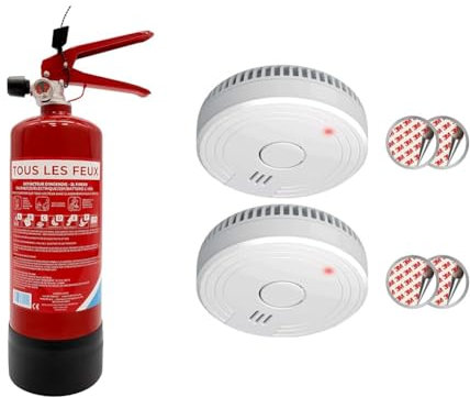 Firexo Petit Extincteur Tous Feux (2 Litre) - 7 in 1 Extincteur d'incendie - Electrique & ELRO FS1805 Détecteur de fumée avec 5 Ans de Batterie et Aimant - Conforme à la Norme européenne