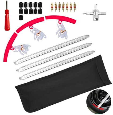 VINEST 3 Stück Reifenheber 30 cm, Reifenmontiergerät Werkzeug Löffel, Montierhebel aus Hochfestem Stahl mit 3 Felgenschutz Tool Kit, Reifenmontierhebel für Motorrad Fahrrad Wagen Reifen