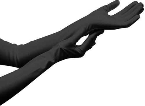 NebulaGlam 1920er Handschuhe Ellenbogen Lange Satin Handschuhe, Handschuhe Damen Elegant, Satin Classic Abendhandschuhe (Schwarz)