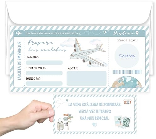 Divino Regalo Tarjeta Viaje Sorpresa | Idea de Regalo Original Personalizado | Incluye Tarjeta Rasca Personalizable Divertida | Tarjeta de Embarque para Viajeros | San Valentín, Día de Madres, Navidad