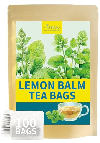 TeeLux Lemon Balm Tea Bags, Pure & Natural Lemon Balm Herbal Tea, Lemony & Citrusy Flavor, Caffeine Free, 100 Count
