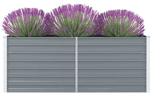 Bancal elevado, 160 x 80 x 45 cm, gris, rectangular, de acero galvanizado, para jardín y exterior