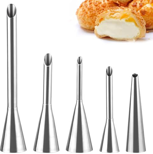 5 boquillas de manga pastelera, boquilla de relleno para hornear, boquillas para pastel, boquillas de acero inoxidable, jeringa para rosquillas, jeringa para mermelada, jeringa para hornear para