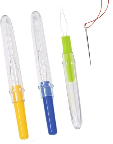 Needle Threader, 3 Pieces Portable Sewing Tool, Wire Loop Needle Threaders, Sewing Machine Needle Threaders with Lid, Multifunctional Sewing Tool for Hand Sewing Crafting Knitting
