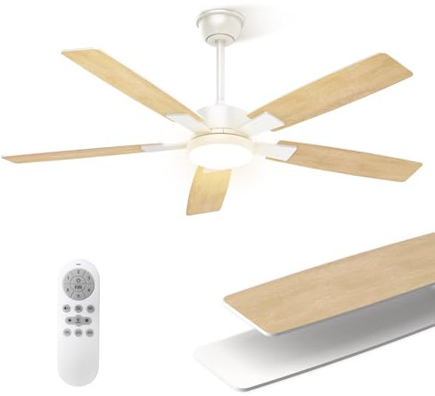 Mefine 2 Couleurs Pales Réversibles Ventilateur Plafond avec Lumiere, 132cm Silencieux Plafonnier Ventilateur Plafond Grand avec Telecommande et LED Lampe pour Exterieur Terrasse, Chambre, Salon