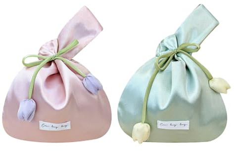 HIMKI 2 borse da polso in seta, borsa da donna, con manico, sposo, regalo per matrimonio, compleanno, festa, Rosa+verde