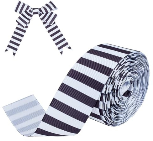 PH PandaHall Cinta de rayas blancas y negras de 10.94 yardas, cintas de tela de grogrén de poliéster blanco y negro para envolver regalos, árbol de Navidad, costura, hogar, fiesta, decoración de boda