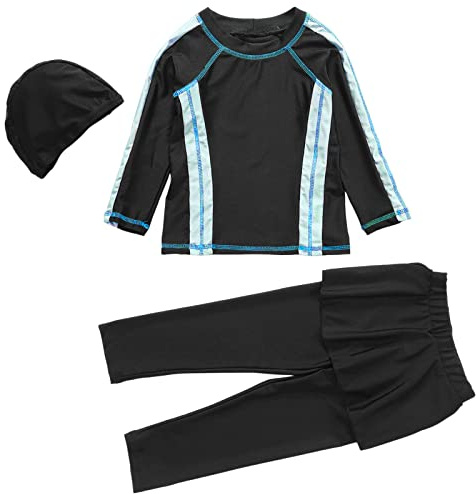 Generisch Swimsuit 80 Girls Swimwear Conservative Swimwear Kids Muslim Full Cover Girls Moderate Summer Swimwear Beachwear Swimwear Bikini Girls with Shorts, black, 14-15 Years