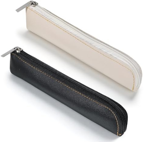 Molain Trousse à crayons en polyuréthane, 2 pièces - Petite trousse portable en cuir - Fine - Belle poche pour papeterie - Poche zippée pour stylos crayons marqueurs fournitures de bureau