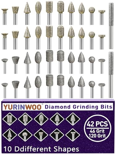 Diamant Fräser Set 42 Stück, Körnung 46&120 Diamant Frässtifte Schleifstifte Kompatibel mit Dremel Rotary Tool mit 1/8 Schaft Passform für Stein Glas Keramik Schnitzen,Schleifen,Polieren,Gravieren