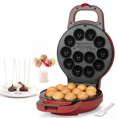SugarWhisk Macchina per Cake Pops Flip - Prepara 12 cake pops con un diametro di 1,4 cm ciascuno, rivestimento in ceramica, ricetta e pennello inclusi nella confezione, Rosso.