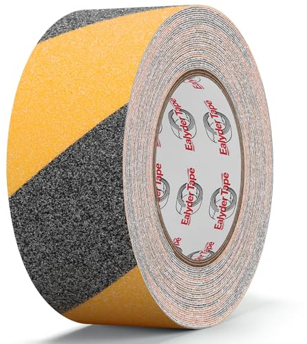 Ealyder Tape Nastro Antiscivolo Nero/Giallo 5 cm x 10 m – Striscia Adesiva Alta Visibilità per Gradini, Rampe e Pavimenti