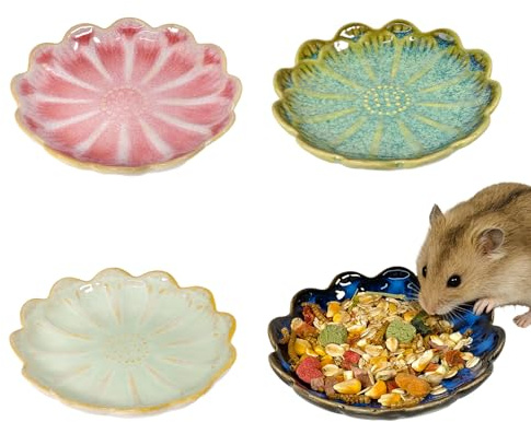 Kathson Ceramic Hamster Food Bowl, Guinea Pig Food Bowls,Rats Anti-Turning Feeding Dish,Small Animals Water Drinking Bowls for Squirrel, Chinchilla, Hedgehog, Gerbil, Dwarf Syrian (4 pcs Sunflower)