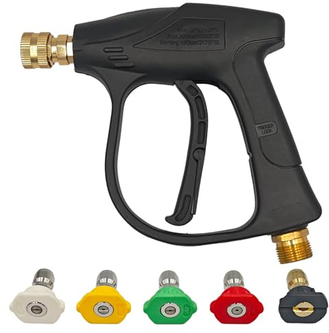 Youery Pistola Idropulitrice,Pistola Lancia per Idropulitrice Alta Pressione M22-14mm, Set con 5 Ugelli a Sgancio Rapido e Adattatore 1/4, per Pulizia Auto, Moto, Bici e Pavimenti