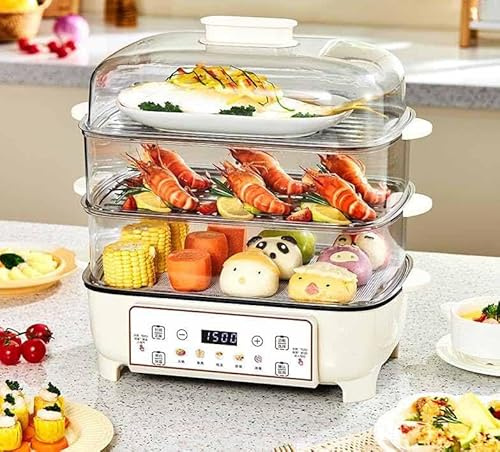 LBLFEBD 3 Tier Food Steamer, 26 L Capacity Electric Vegetable Steamer with BPA Free Removable Baskets For Healthy Steam Cooking | 12 H Timer & 800W Power | Stainless Steel Housing