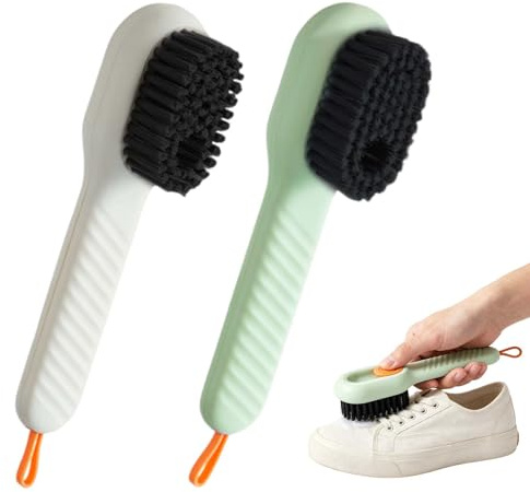 2 Pack Shoe Brush with Liquid Dispenser, Multifunctional Boot Cleaner & Scrubbing Brush, Soft Bristle Cleaning Tool for Trainers, Football Boots, Clothes, Household Bathroom & Kitchen Use