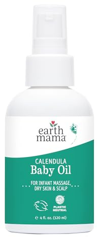 Earth Mama Calendula Baby Oil | Massage Oil for Newborn Skin Care, Dry Skin & Scalp Moisturizer, Fragrance Free, 4-Fluid Ounce