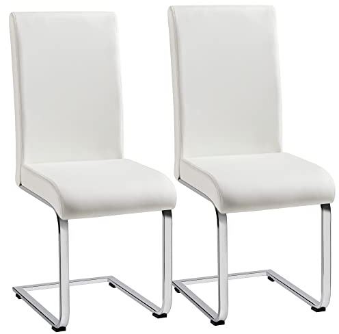 Yaheetech Lot de 2 Chaises de Salle à Manger Assise en Similicuir Rembourrée épais Cadre en Métal Blanche