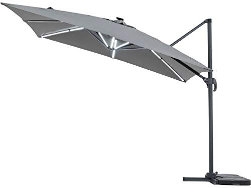 Parasol Jardin déporté avec LED Sun 4 Luxe - 3 x 4 m - Gris