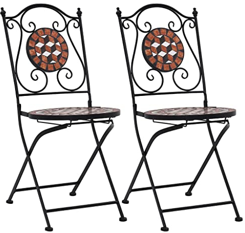 vidaXL 2X Chaises de Bistrot Mosaïque Chaises Pliantes Chaises de Jardin Chaises de Balcon Chaises de Terrasse Chaises d'Extérieur Marron Céramique