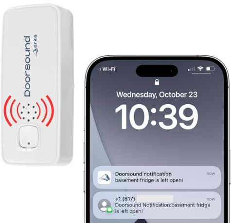 Doorsound WiFi Freezer & Refrigerator Door Alarm – Text & App Notifications When Door is Left Open, Adjustable Delay & Volume, No Hub, No Subscription