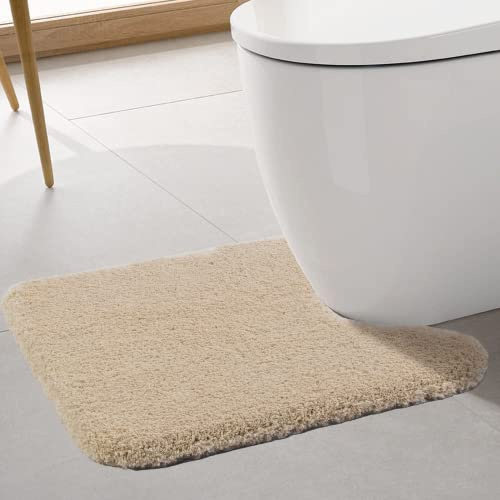 ROLIZOE Ultra Thick Toilet Mat Non Slip Pedestal Mat for Toilet Highly Absorbent Bathroom Toilet Rug Super Soft Bath Mat Rug Carpet Microfiber Floor Mat U Shape 50 x 60cm, Beige