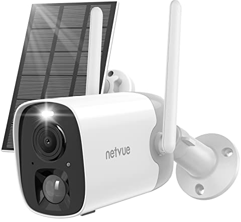 NETVUE Caméra de Surveillance WiFi Extérieur sans Fil, Camera Surveillance avec Batterie + Solaire, Vision Nocturne en Couleur, PIR/AI Détection Mouvement, Audio Bidirectionnel, IP65 Etanche