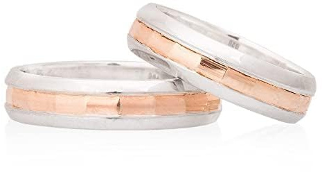 Set di fedi nuziali in oro rosa Set di fedi nuziali abbinate per coppia Set di fedi nuziali in argento personalizzate per uomo e donna
