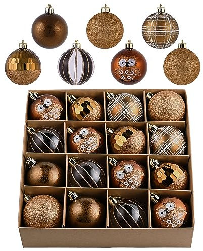 Valery Madelyn Boule de Noel pour Decoration Noel,16pcs 6cm Boules de Noel Marron pour Deco Sapin de Noel,Personnalisée,Incassable,Vintage,Motif Animaux,Cadeau Noel