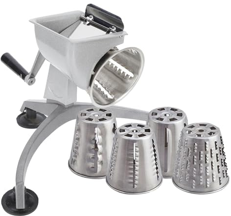 Rotary Cheese Grater Shredder, Multi‑Functional Hand Crank Vegetable Cutter with 5 Stainless Steel Blade for for Cheese, Vegetable, Walnut, Chocolate, Vegetable Slicer & Nut Grinder