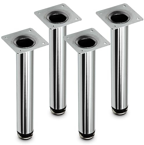 Mavö 4 Stück Kommodenfüße verstellbar 20cm (+10mm) Sofabeine Silber 200mm Chrom poliert AZO