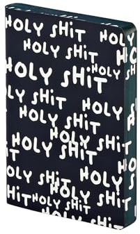 Nuuna Notizbuch A6 | Graphic S - Holy Shit | 2,5 mm Punktraster | 176 nummerierte Seiten | 120 g Premium-Papier | Leder schwarz | nachhaltig produziert in Deutschland