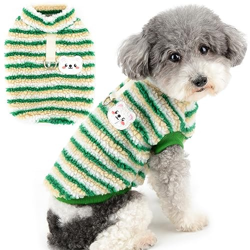 Zunea Jerséis de Forro Polar Mullido para Perros Pequeños Suéter de Invierno con Anillo en D Chaqueta Suave Cálida Jerséis Abrigo para Cachorros Ropa para Clima Frío para Mascotas Verde S