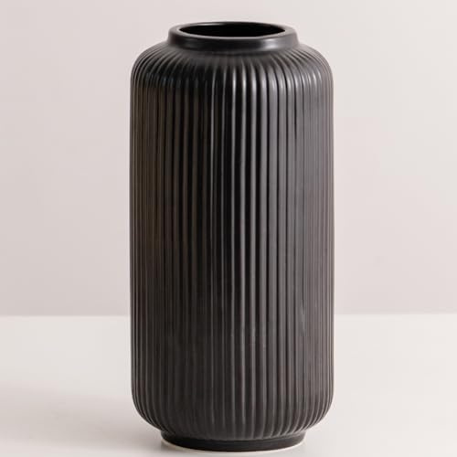 Vaso Nero in Ceramica, Vaso Fiori Decorativo da Interno in Stile Minimalista Moderno per Tavolo, Decorazione per la Casa - 25 CM