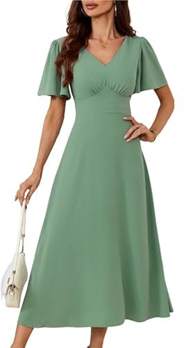 GRACE KARIN Women Elegant Summer Flowy Short Sleeve Chiffon Dress Cocktail Wedding Guest Mini Dress Light Green M