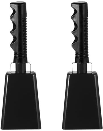 PATIKIL 9inch Cow Bells for Football Games, 2pcs Cowbells for Sporting Events Bulk Loud Noise Makers Metal Cow Bell with Handle for Cheering Competition Marathon Wedding DIY Paint, Black