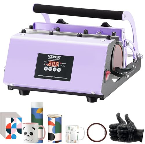 VEVOR Tumbler-Hitzepresse Transferpresse, 325-887 ml, Tumblerpresse mit Sublimationspapier, Klebeband und Handschuhen, Temperatur- und Zeiteinstellung, für Sublimationsbecher, Tassen, Becher, Lila