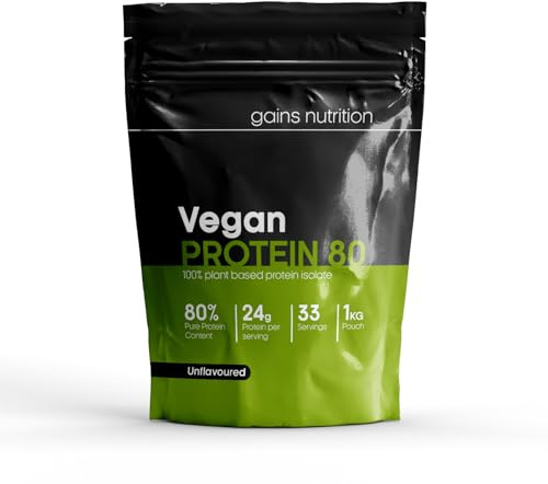 GN Vegan Protein 80 Protein Powder | 1kg Unflavoured Pea - Plant Based Protein-Powder | 24g per Serving | Non-GMO, Gluten & Dairy Free