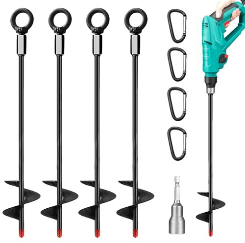 ROTKUSZ 4 Pièces Ancrage au Sol, 38 cm Kit Ancrage Trampoline, Ancrages au Sol Très Résistants, Kit d'ancrage au Sol pour Trampolines, Sardines d'ancrage pour Tentes, Auvents, Abris