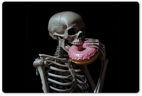 KitchenYeah© Set de 6 Manteles Individuales Plástico 45x30 cm Antimanchas y Antideslizantes Tapete Mesa Comedor Salvamantel Individual PVC Esqueleto - Dona - Comida - Calavera - Rosa