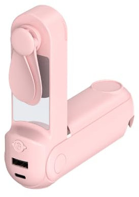 CNMTCCO Handventilator, 5 in 1 Mini Ventilator, wiederaufladbar, USB-Ventilator, faltbar, mit Schultergurt, Powerbank, Taschenlampe, Spiegel und Handyhalterung für Büro, Außenbereich