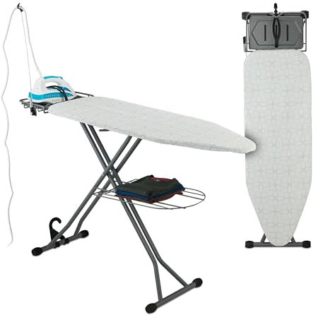 Relaxdays Table à Repasser, Pliable, réglable en Hauteur, Plateau de Repassage LP : 115 x 39 cm, Blanc et argenté